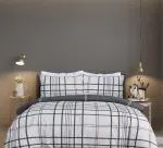 Patalynės komplektas Sleepdown 100% grynos medvilnės languotas natūralios juodos spalvos dvipusis antklodės užvalkalų ir pagalvių užvalkalų komplektas, mink&scaron;tas, lengvai prižiūrimas, viengulis (135x200cm)