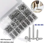 Fandway rinkinys, 400 vnt. torx sriegių su sriegikliu, nerūdijančio plieno a2-70 apvalios galvutės sriegiai, sriegikliai m3/m4/m5 medvaržčiai, savaime gręžiantys sriegiai, asortimentas su 3 antgaliais ir m6 inkaru.