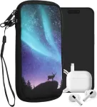 Kwmobile mobiliojo telefono dėklas i&scaron;maniesiems telefonams xxl - 7 colių - neopreno mobiliojo telefono dėklo uždangalas apsauginis dėklas - polar light deer turquoise mėlynas juodas - 17.7 x 8.5 cm vidiniai matmenys