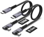 Sumpk 100 W trumpas Usb C kabelis 3.1 stačiu kampu [50 cm 2 vnt.], 5 A greitas įkrovimas, 10 Gbbps didelės spartos duomenų E-marker lusto kabelis, 4k @ 60 Hz vaizdo ekranas