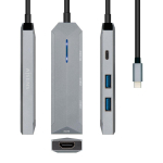 USB &scaron;akotuvas Aisens USB-C dock 4 en 1, USB-C a 1xHDMI, 2xUSB, 1xPD, Gris, 15 cm