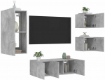 TV staliukas Sieninė TV sekcija su LED, 5 dalių, betono, apdirbta mediena
