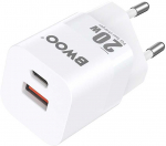 BWOO kroviklis jungiama į tinklą PD CDA156 1x USB-C 1x USB 20W balta