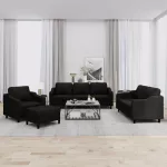 Sofa Sofos komplektas su pagalvėlėmis, 4 dalių, juodas, audinys