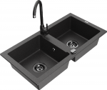 Granitinė virtuvinė plautuvė Mexen Mario su mai&scaron;ytuvu ir sifonu, Juodas granite+Juodas