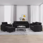 Sofa Sofos komplektas su pagalvėmis, 4 dalių, juodas, audinys