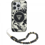 Guess Palm Trees Triangle Pearl Strap MagSafe Apple iPhone 16 dėklas telefonui juodos spalvos