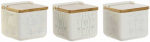 Druskinė su dangteliu DKD Home Decor Mėlyna Balta Žalia Alyvinė Bambukas Scandi 750 ml 14 x 12,5 x 12 cm (3 vnt.)