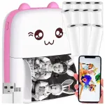Pink Rožinė Mini spausdintuvas Mini spausdintuvas Mini spausdintuvas Cat Rožinė ir 11 ritinėlių spausdinimo popieriaus