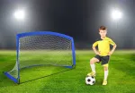 Treniruočių futbolo vartai 2.00 m, lengvai surenkami, ne&scaron;iojami, su uždangalu, mėlyni, sodo vartai, mini futbolo vartai