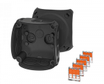 Hensel 62000468 Jungiamoji dėžutė 84x84x55 mm su membraniniais įvadais, 5 gnybtai, COMPACT, &bdquo;wago&ldquo;, juoda, IP 66, DK 0102 XZ 62000468