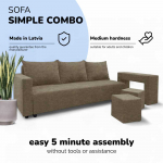 Sofa Meb & Podrez I&scaron;skleidžiamas dvigulės sofos komplektas su staliuku ir pufais &bdquo;Simple Combo&ldquo;, &bdquo;Podrez&ldquo;, smėlio spalvos