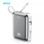 BWOO P78 powerbank 20000mAh szybkie ładowanie PD45W su 2 kablami USB-C i Lightning sidabrinė