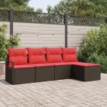 Lauko baldų komplektas Sofos komplektas su pagalve 5 pcs Ruda poliratanas