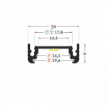 LED juostos profilis SURFACE14 EF/TY, juodas, 2m