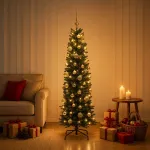 Dirbtinė siaura kalėdinė eglutė su žaisliuku 150 cm 150 LED
