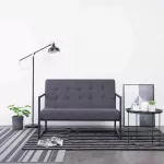 2-vietė sofa su porankiais tamsiai pilka plienu ir audiniu