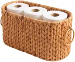 Relaxdays Tualetinio popieriaus laikiklis i&scaron; vandens hiacintų, 6 ritiniai, pintas, su rankenomis