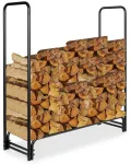 Metalinis malkinės stovas Mansur, milteliniu būdu dengtas plienas, 122 cm auk&scaron;čio, juodas, malkų laikiklis namams, malkinė dėžė