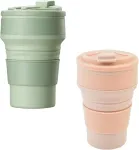 2 sulankstomų silikoninių puodelių rinkinys, 350 ml ne&scaron;iojami silikoniniai puodeliai, sulankstomas kavos puodelis, daugkartinio naudojimo sulankstomas kelioninis puodelis, skirtas i&scaron;kyloms, stovyklavimui, žygiams, kelionėms, žalias, rožinis