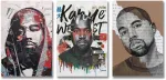3 dalių Kanye West portreto pie&scaron;inio plakatas Kanye West portreto pie&scaron;inio įkvėptas plakatas Kanye West įkvėptas plakatas reperio plakatas sienų meno drobės plakatas kambario dekoratyvinė estetika