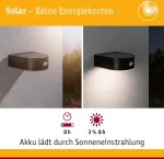 Paulmann Eileen 94570 Led saulės lauko sieninis &scaron;viestuvas su judesio davikliu Ip44 3000 K 300 lm komplekte 1 x 5,5 W &scaron;iltai balta juoda belaidė plastikinė įkraunama
