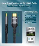 Adauxter 10k 8k Hdmi 2.1 kabelis 0.5 m, sertifikuotas 48 Gbps itin didelės spartos Hdmi kabelis su Ethernet 4k 240hz 165hz 144hz 120hz 8k 60hz Earc Hdcp2.3 Hdr10+ Pc ne&scaron;iojamas kompiuteris Tv monitorius projektorius Ps5 X-box