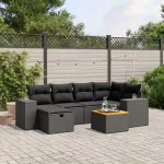 Sofa Sofos komplektas su pagalvėlėmis, 7 dalių, juodas, poliratanas