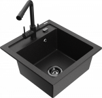 Granitinė virtuvinė plautuvė Mexen Vito su mai&scaron;ytuvu ir sifonu, Metallic juodas/sidabrinis+Juodas