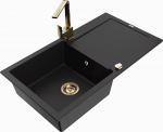 Granitinė virtuvinė plautuvė Mexen Leo su mai&scaron;ytuvu ir sifonu, Juodas+Gold