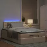 Osmanų lova su čiužiniu ir LED, kreminės sp., 120x190cm audinys