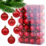 Raudonų eglutės žaisliukų rinkinys, 48 vnt., skersmuo 3,5 cm BSN09WZ3