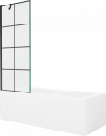 Vonia Mexen Cubik su apdaila ir stiklo sienele, 160x70 cm + 70 cm, Baltas+Juodas grid