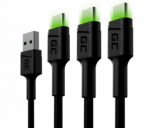 Green Cell Žalias Cell USB Male - USB Type-C Male x 3 1.2m LED Backlight