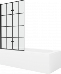 Vonia Mexen Vega su apdaila ir stiklo sienele, 170x70 cm + 100 cm (II), Baltas+Juodas grid