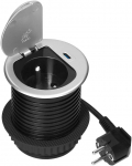 Orno Baldinis lizdas &Oslash;6cm, įleidžiamas į stalvir&scaron;į, su dangteliu, USB įkrovikliu ir 1,9m laidu, 1x2P+Z (prancūzi&scaron;kas), 1xUSB (C tipo; PD20W), sidabrinis