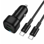 Borofone automobilinis įkroviklis BZ34B Cloud - USB + Type C - QC 3.0 PD 38W su Type C į Type C kabeliu juodos spalvos