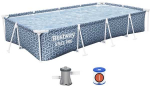 Bestway &bdquo;Steel Pro Rectangle&ldquo; antžeminio baseino komplektas, 3,66 m x 2,01 m x 66 cm, 4000 l, karkasinis baseinas, vaikams ir suaugusiems, pilkas, 22 kg
