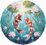Andriana Kryželių siuvinėjimo rinkinys &bdquo;Karpiai ir lotosai&ldquo; 21,5&times;21,5 cm, 37 spalvos