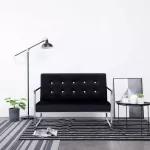 2-vietė sofa su porankiais juoda chromo ir aksomo
