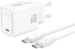 Įkroviklis XO Sieciowa PD 30W 1x USB-C balta + kabelis USB-C - USB-C (CE53)