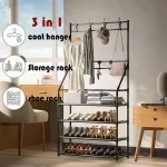 Foeska kombinuotas batų stovas, batų saugykla, "pasidaryk pats" metaliniai batų stovai, vietą taupantis stovas, lentyna, batų spintelė su kabliukais prie įėjimo, drabužinėje, miegamajame ir prie&scaron;kambaryje (1, 5 auk&scaron;tų + kepurių stovai)
