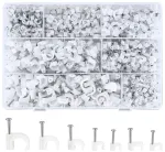 700 vnt. kabelių segtukų su vinimis, balti, 4-10 mm