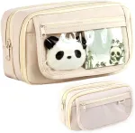 Ozxvxzo Kawaii 2-in-1 mink&scaron;tas silikoninis penalas, mielas penalas-stovas su i&scaron;traukiamu ra&scaron;iklio laikikliu mokyklai, biurui, mergaitėms, paaugliams (rudasis lokys), E, paprastumas