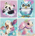 Realjoy 4 dalių deimantų tapybos rinkinys vaikams, 15 x 15 cm deimantų tapybos paveikslėliai vaikams nuo 6 7 8 9 10 11 12 metų, pasidaryk pats mozaikos rinkinys panda vėžlys pelėda karvė, kalėdos, sienų dekoracijos