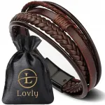 Ruda odinė vyri&scaron;ka apyrankė Lovly, eleganti&scaron;ka nerūdijančio plieno 316l premium