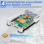 Miuzei dėklas, skirtas raspberry pi 5, rasberry pi 5 dėklas su 4 variniais radiatoriais ir 40 x 10 mm pwm ventiliatoriumi, aktyvios ir pasyvios &scaron;ilumos i&scaron;sklaidymo balansas, skirtas raspi 5 4gb 8gb, skaidrus akrilas