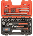 Bahco Galvučių rinkinys 1/4"+1/2" 4-27mm galvutėms, terk&scaron;lėms su pasukama galvute + ilgiems ir trumpiems antgaliams. 79vnt