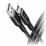 Axagon Data and charging USB 2.0 kabelio ilgis 1 m. 3A. Juodas braided.
