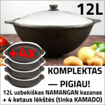 Namangan Užbeki&scaron;kas poliruotas kazanas 12L + 4 ketaus lėk&scaron;tės + aliuminio dangtis